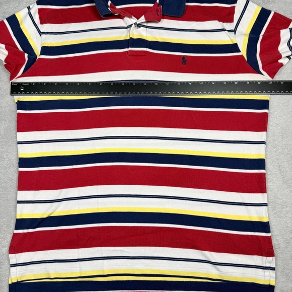 Polo Ralph Lauren Striped Polo Shirt Navy Red Yellow White Cotton Size M - Picture 11 of 12